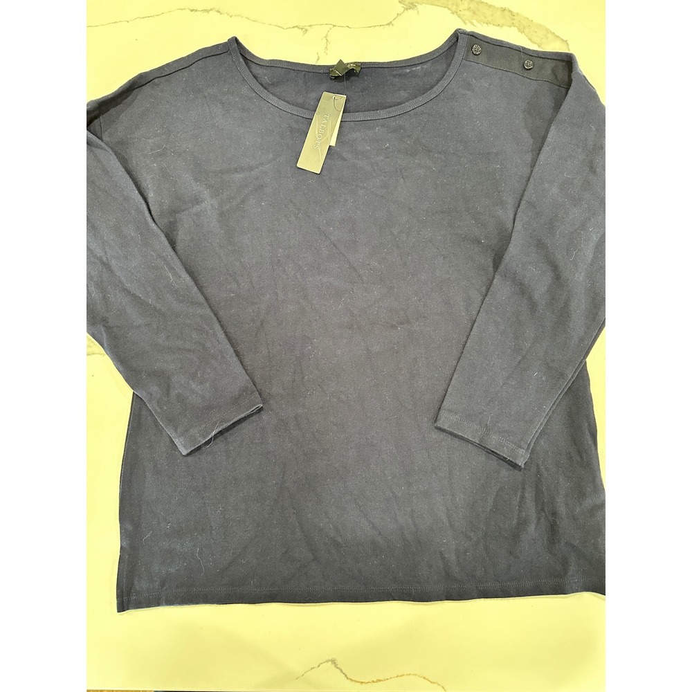 Talbots Petites Navy Blue Cotton Shoulder Button Long Sleeve Top PL New
